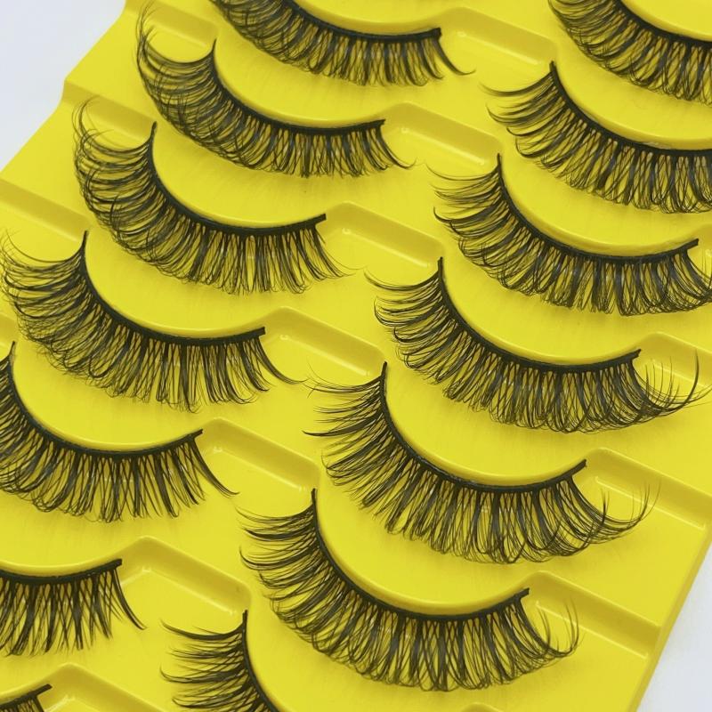 10 Pairs Natural Wispy Cat Eyelashes 3D Strip Short Volume False Eyelashes