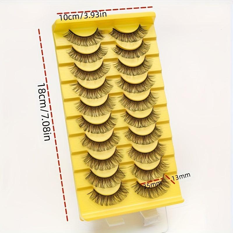 10 Pairs Natural Wispy Cat Eyelashes 3D Strip Short Volume False Eyelashes