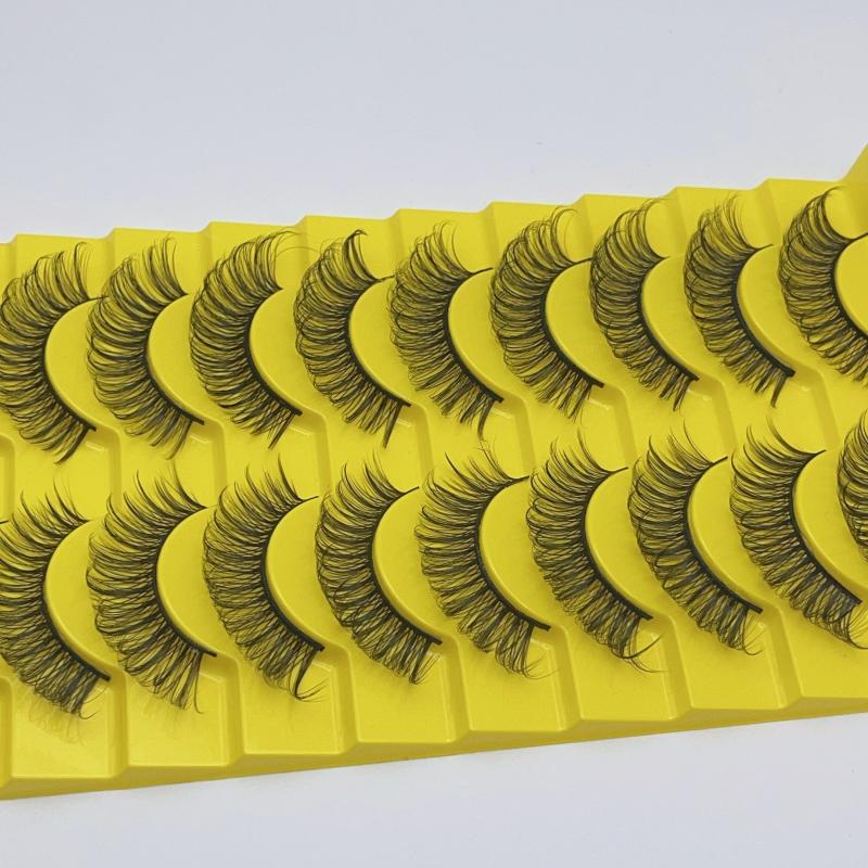 10 Pairs Natural Wispy Cat Eyelashes 3D Strip Short Volume False Eyelashes