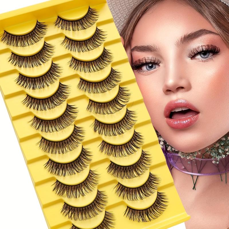10 Pairs Natural Wispy Cat Eyelashes 3D Strip Short Volume False Eyelashes