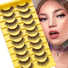 10 Pairs Natural Wispy Cat Eyelashes 3D Strip Short Volume False Eyelashes