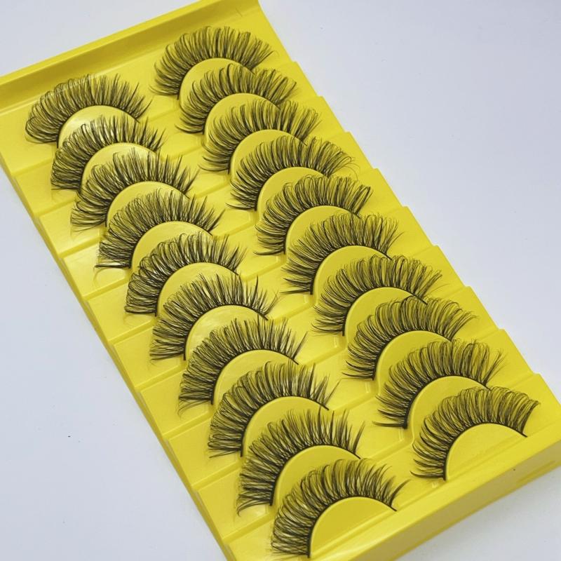 10 Pairs Natural Wispy Cat Eyelashes 3D Strip Short Volume False Eyelashes