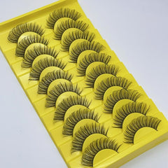 10 Pairs Natural Wispy Cat Eyelashes 3D Strip Short Volume False Eyelashes
