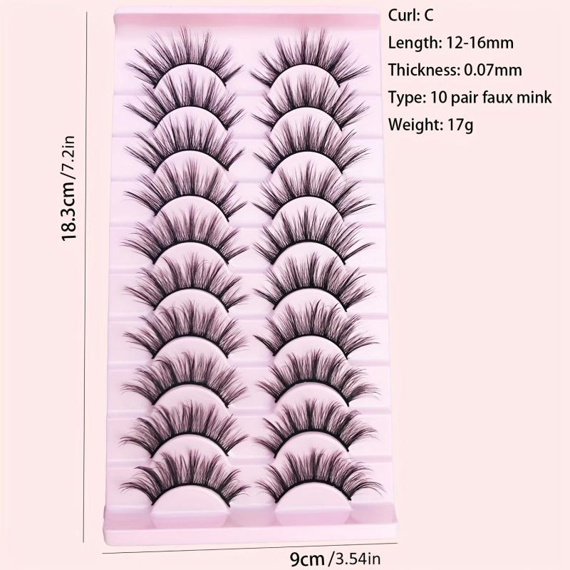 10 Pairs Faux Mink Eyelashes Reusable False Eyelashes For Beginners