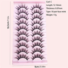 10 Pairs Faux Mink Eyelashes Reusable False Eyelashes For Beginners