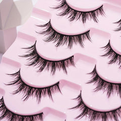 7 Pairs Natural Look Manga Anime False Eyelashes 13mm Curly Wispy Fluffy Lashes