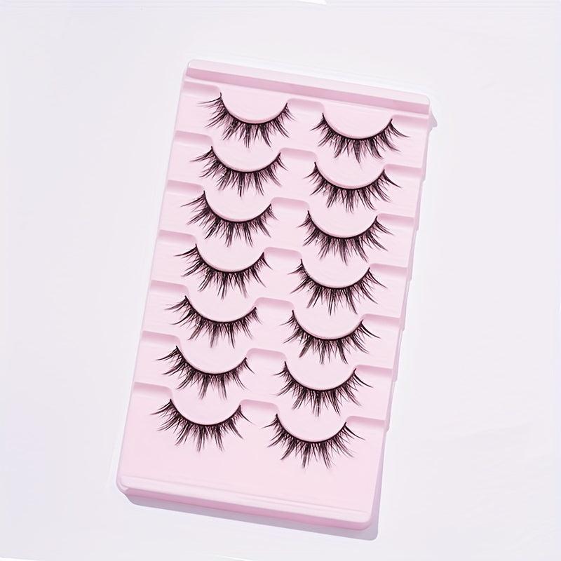 7 Pairs Natural Look Manga Anime False Eyelashes 13mm Curly Wispy Fluffy Lashes