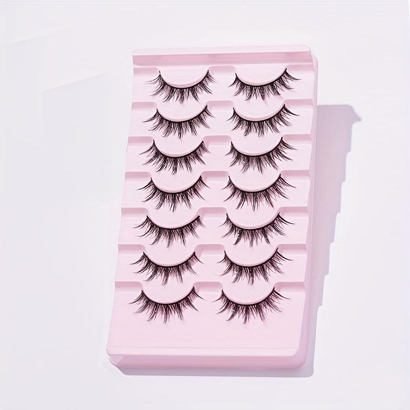 7 Pairs Natural Look Manga Anime False Eyelashes 13mm Curly Wispy Fluffy Lashes