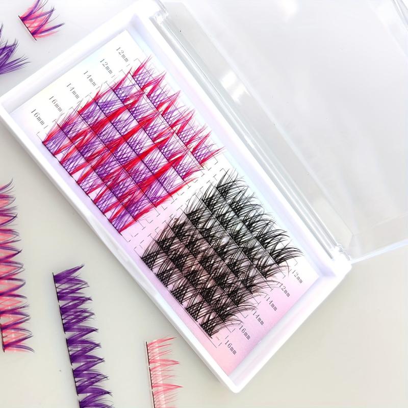10 Rows DIY Cluster and Purple Red False Eyelashes