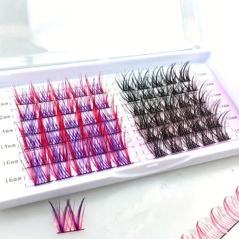 10 Rows DIY Cluster and Purple Red False Eyelashes