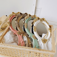 Handheld Mirror Vanity Makeup Mirror Travel Princess Metal Cosmetic Mirror