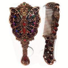 Vintage Hand Mirror with Embossed Butterfly Compact Makeup Beauty Mirror