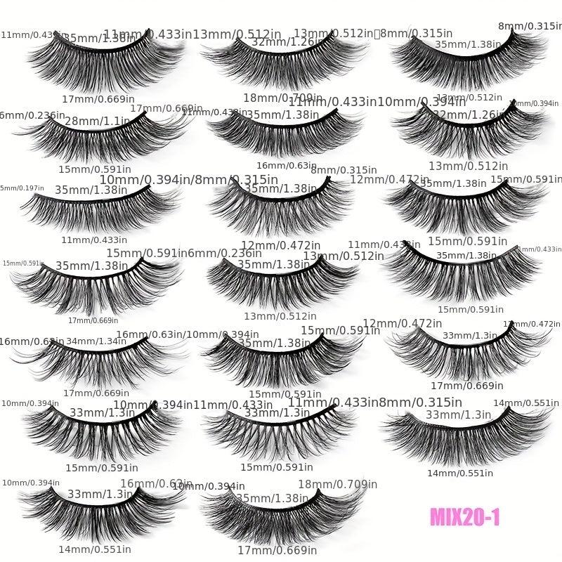 20 Pairs Faux Mink Lashes Fluffy Soft Wispy Cross Eyelash Extension