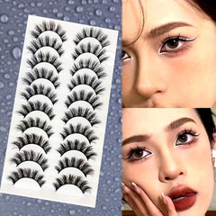 10 Pairs Fluffy False Eyelashes Natural Look Volume Thick Curly Lashes Extension