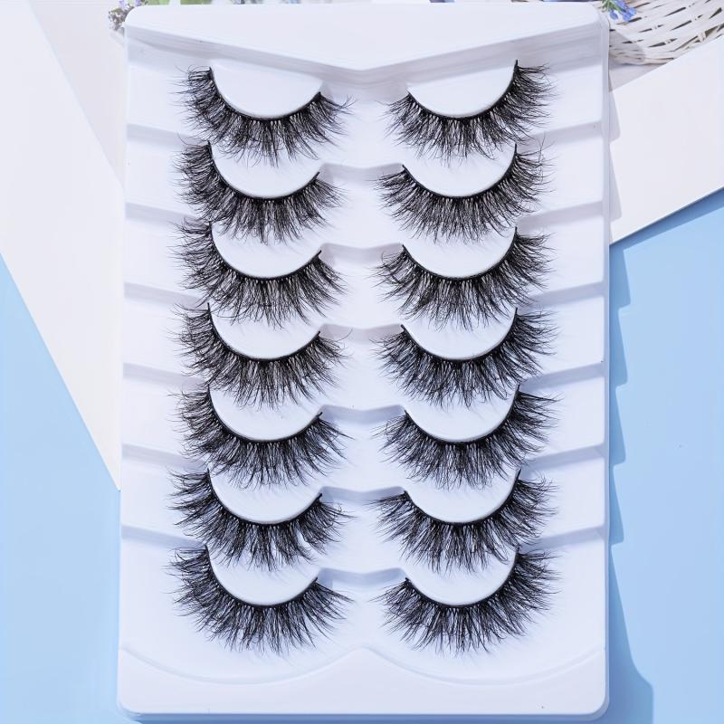 7 Pairs 5D Curly False Eyelashes Cross 12mm Cat Eye Look Thick Lashes