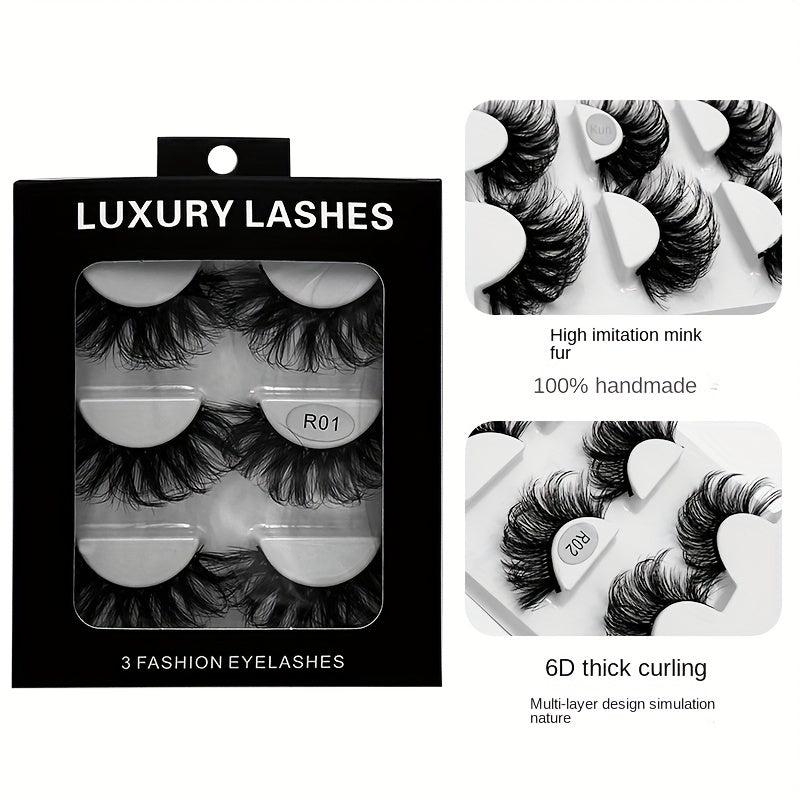 3 Pairs 6D Faux Mink Lashes Fluffy Messy Soft Layer Thick False Eyelashes
