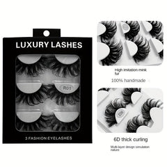 3 Pairs 6D Faux Mink Lashes Fluffy Messy Soft Layer Thick False Eyelashes