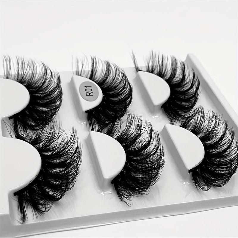 3 Pairs 6D Faux Mink Lashes Fluffy Messy Soft Layer Thick False Eyelashes