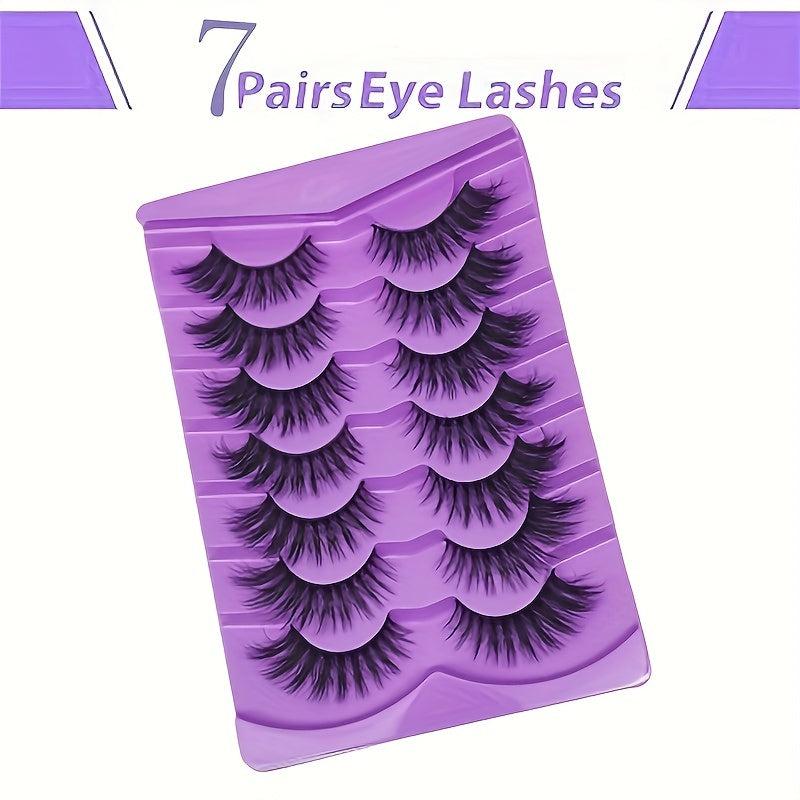 7 Pairs Faux Mink Fluffy Strip False Eyelashes 8D Dramatic Cat Eye Lashes