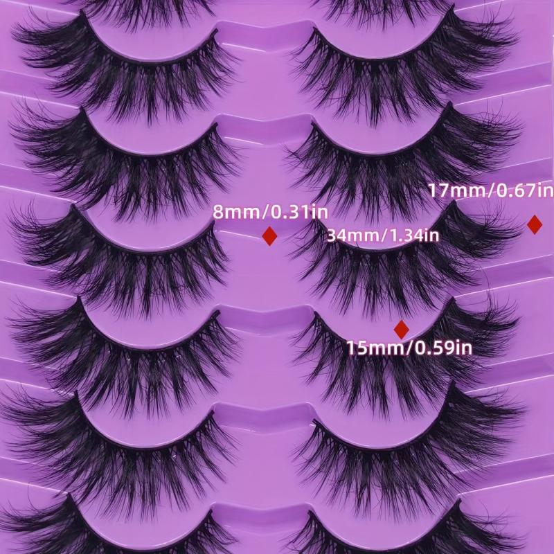7 Pairs Faux Mink Fluffy Strip False Eyelashes 8D Dramatic Cat Eye Lashes