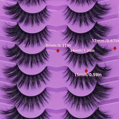 7 Pairs Faux Mink Fluffy Strip False Eyelashes 8D Dramatic Cat Eye Lashes