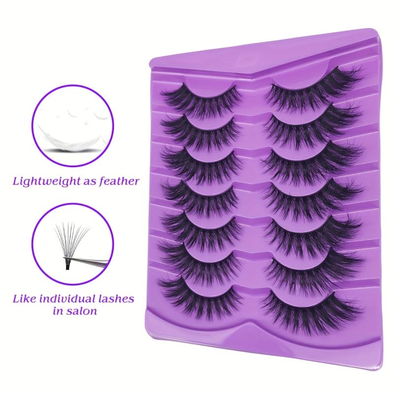 7 Pairs Faux Mink Fluffy Strip False Eyelashes 8D Dramatic Cat Eye Lashes