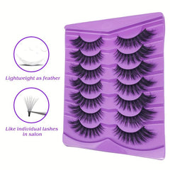 7 Pairs Faux Mink Fluffy Strip False Eyelashes 8D Dramatic Cat Eye Lashes