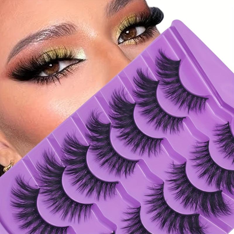 7 Pairs Faux Mink Fluffy Strip False Eyelashes 8D Dramatic Cat Eye Lashes