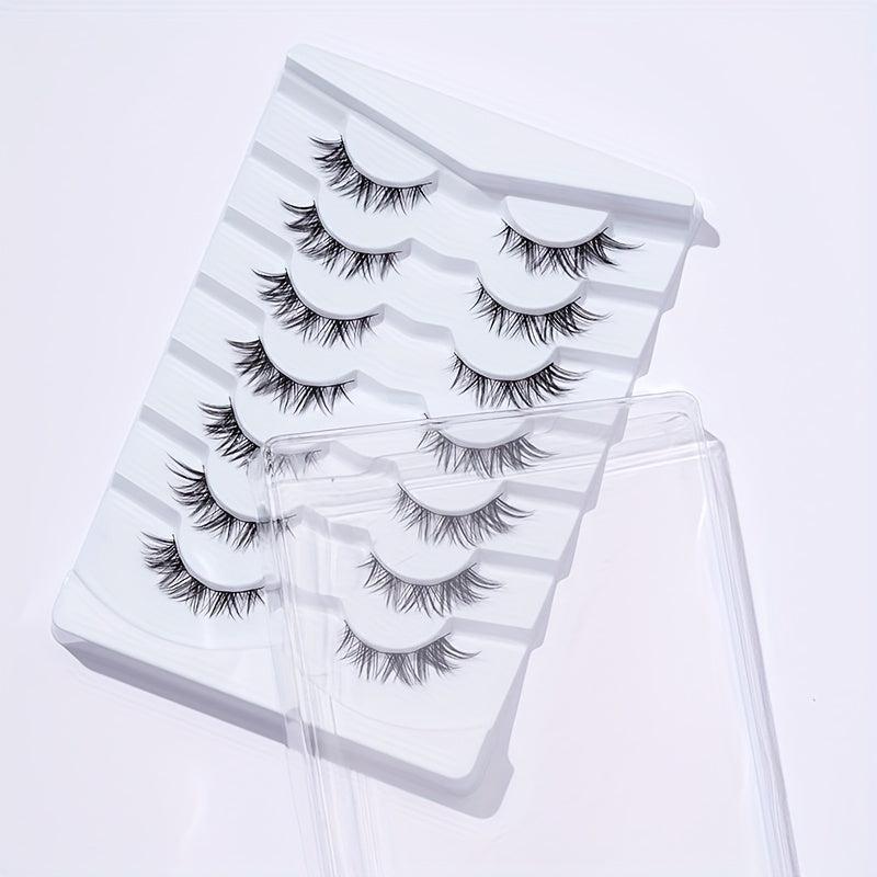 7 Pairs Fox Eye Look False Eyelashes 13mm Fishtail Wispy Cross Natural Look