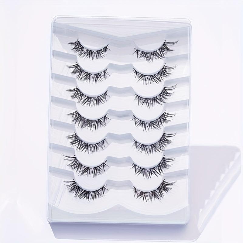 7 Pairs Fox Eye Look False Eyelashes 13mm Fishtail Wispy Cross Natural Look