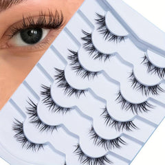 7 Pairs Fox Eye Look False Eyelashes 13mm Fishtail Wispy Cross Natural Look