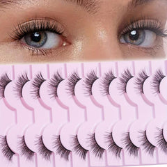 10 Pairs Half False Eyelashes 14mm Curly Cross Eyelashes Lightweight Reusable
