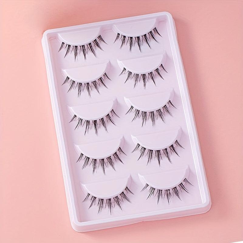 5 Pairs Natural Fish Tail False Eyelashes Lightweight Curled Reusable