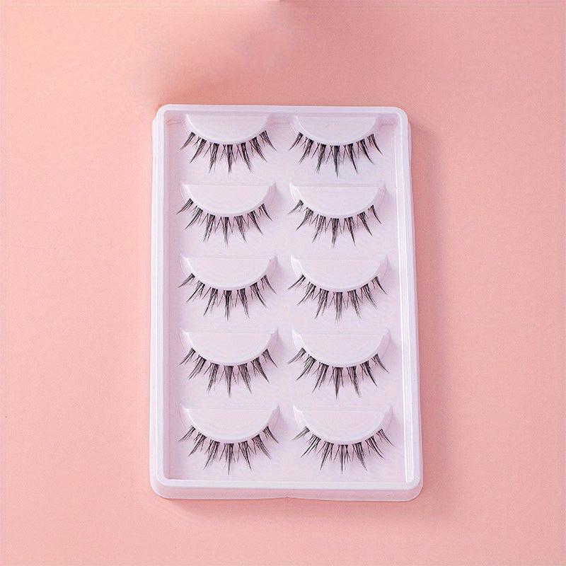5 Pairs Natural Fish Tail False Eyelashes Lightweight Curled Reusable