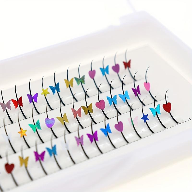 60 Pcs Cluster Lashes Laser Butterfly Sequin Lashes D Curl False Eyelashes