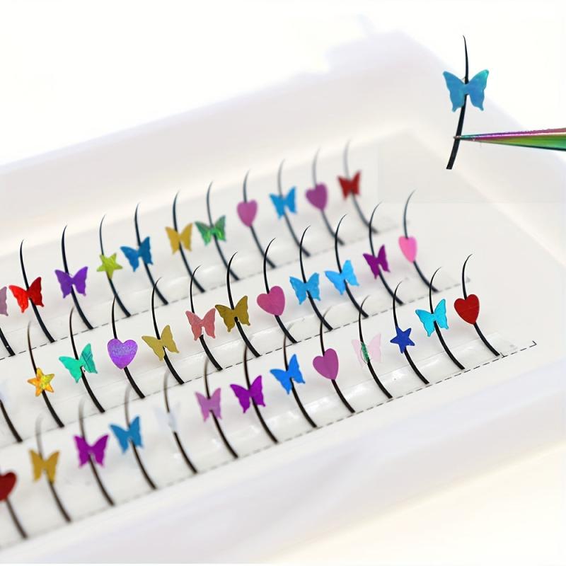 60 Pcs Cluster Lashes Laser Butterfly Sequin Lashes D Curl False Eyelashes