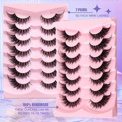 7 Pairs Natural Look Cat Eye False Eyelashes - Wispy Short 3D Faux Mink Lashes