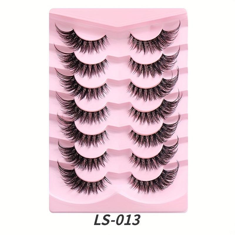 7 Pairs Natural Look Cat Eye False Eyelashes - Wispy Short 3D Faux Mink Lashes