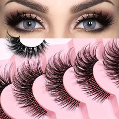 7 Pairs Natural Look Cat Eye False Eyelashes - Wispy Short 3D Faux Mink Lashes