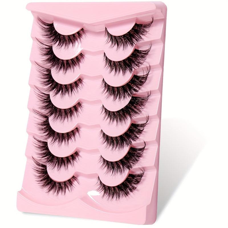 7 Pairs Natural Look Cat Eye False Eyelashes - Wispy Short 3D Faux Mink Lashes