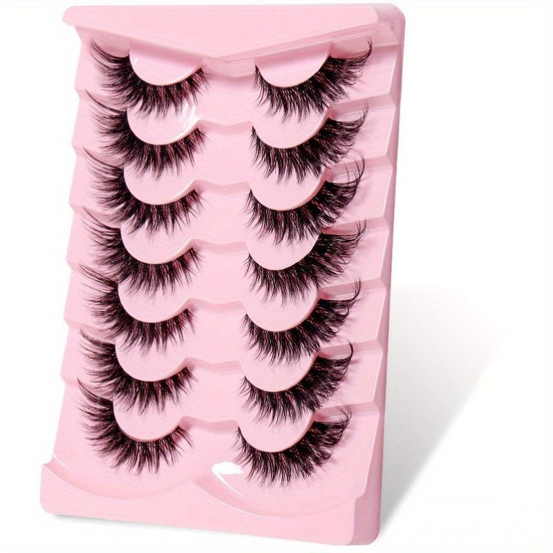 7 Pairs Natural Look Cat Eye False Eyelashes - Wispy Short 3D Faux Mink Lashes