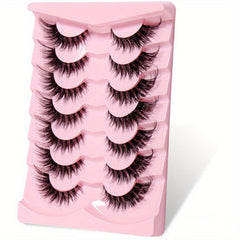 7 Pairs Natural Look Cat Eye False Eyelashes - Wispy Short 3D Faux Mink Lashes