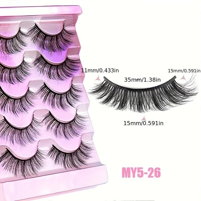 3D False Eyelashes 5 Pairs Natural Dense Curling Mixed Style