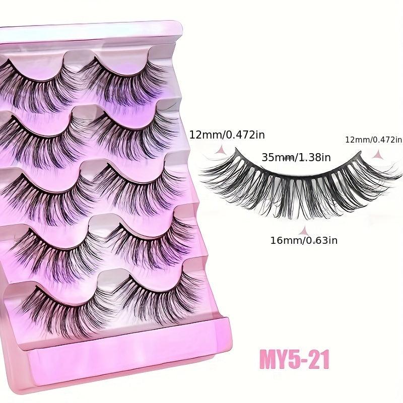 3D False Eyelashes 5 Pairs Natural Dense Curling Mixed Style