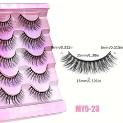 3D False Eyelashes 5 Pairs Natural Dense Curling Mixed Style