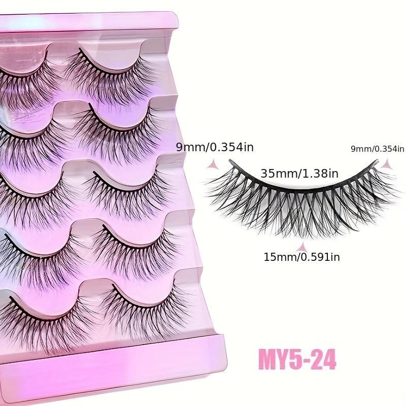 3D False Eyelashes 5 Pairs Natural Dense Curling Mixed Style