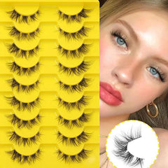 10 Pairs Lightweight Reusable Fluffy Mink Cat Eye Style Strip Eyelashes