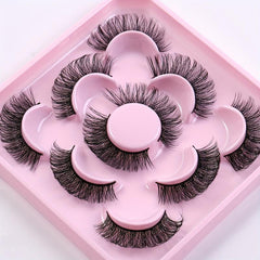 5 Pairs Natural Look D Curl Wispy Lashes Faux Mink 3D Fluffy False Eyelashes