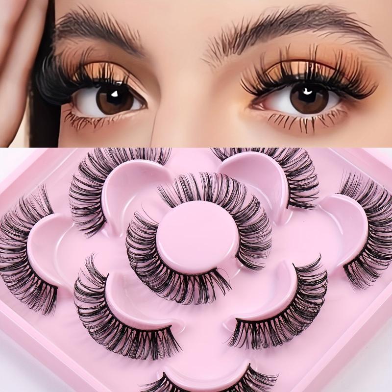 5 Pairs Natural Look D Curl Wispy Lashes Faux Mink 3D Fluffy False Eyelashes