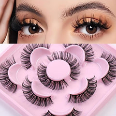 5 Pairs Natural Look D Curl Wispy Lashes Faux Mink 3D Fluffy False Eyelashes
